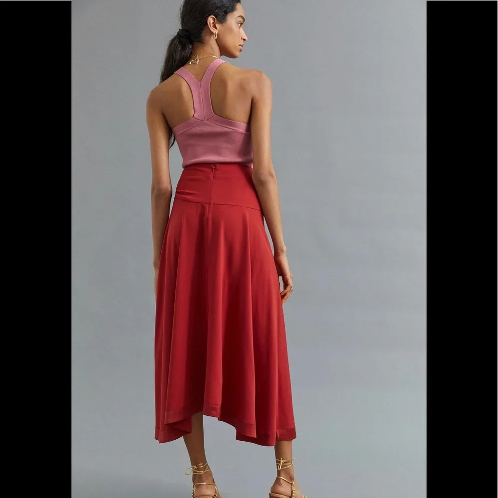 Anthropologie Mare Mare satin ruffle wrap midi skirt in red NWT - Picture 4 of 17